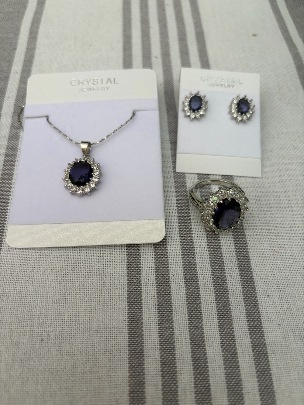 Crystal Jewelry Women's Silver blue  Crystal Pendant, Earrings & Ring Set